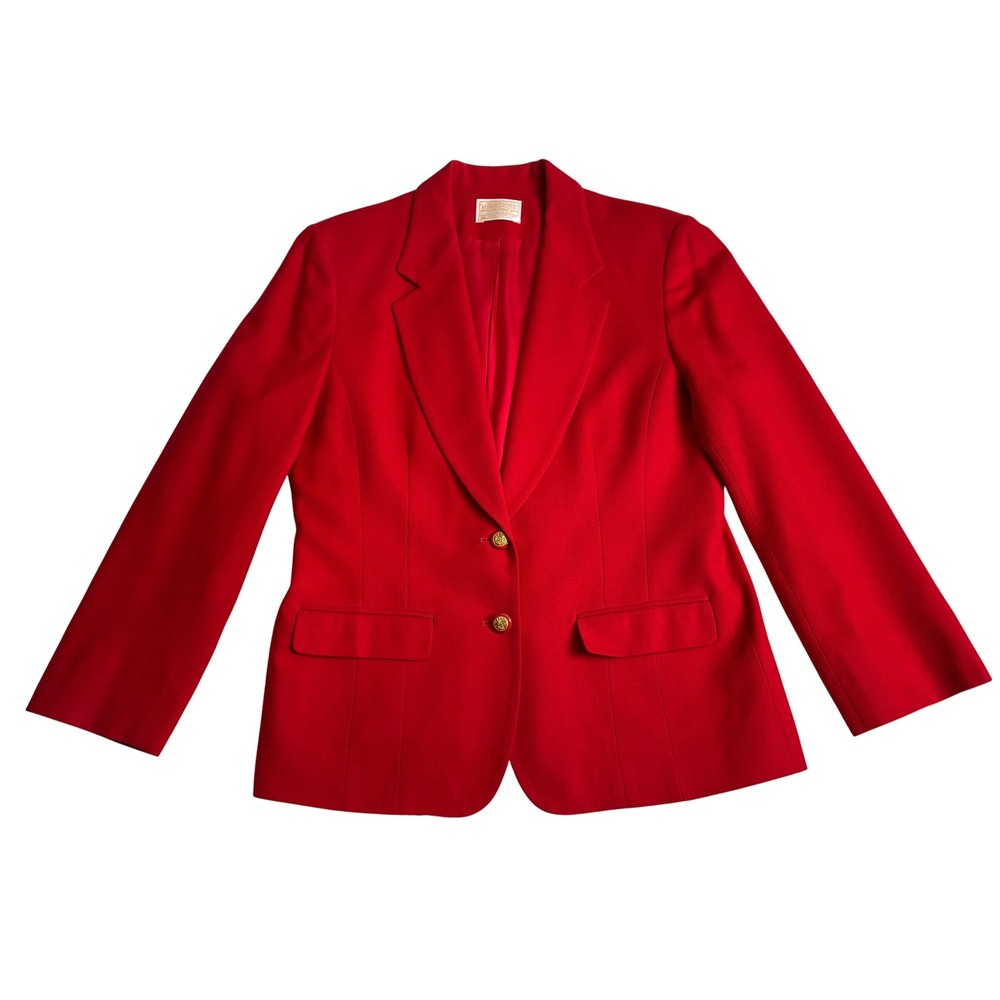 Pendleton Vintage Red 100% Virgin Wool Blazer Gold Crest Button Jacket Size 14